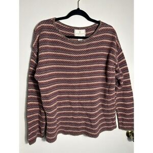 Vintage Express Tricot Sweater Womens M Striped Chunky Knit Ramie Cotton 90s HK